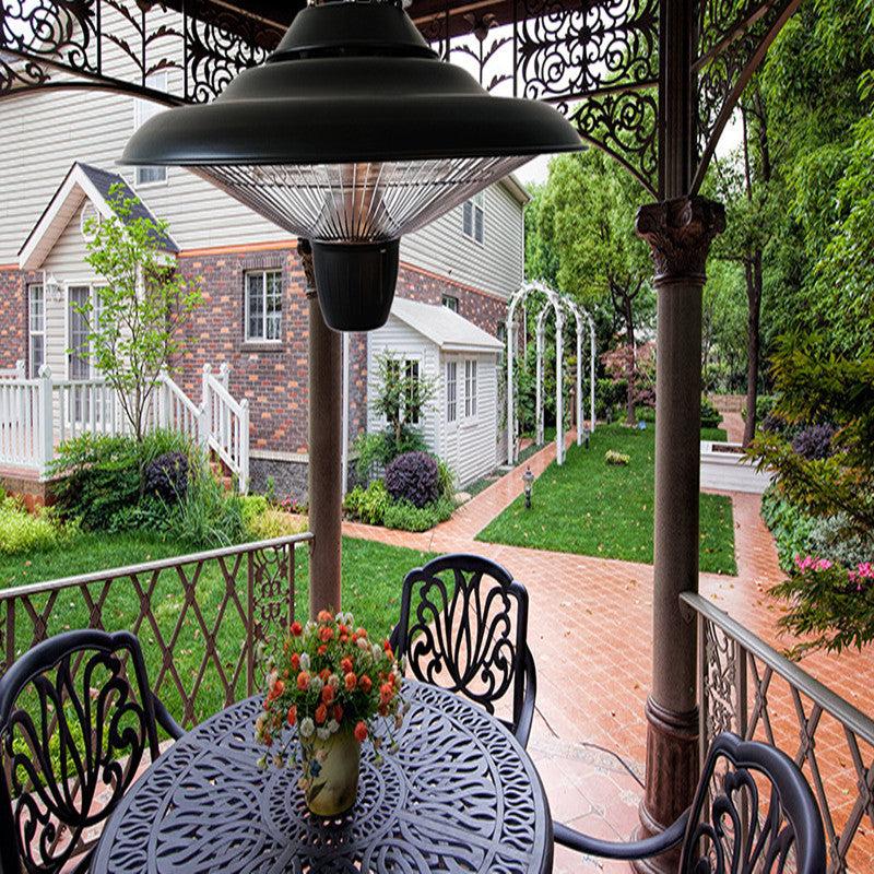 Outdoor quartz halogen tube heater on patio.