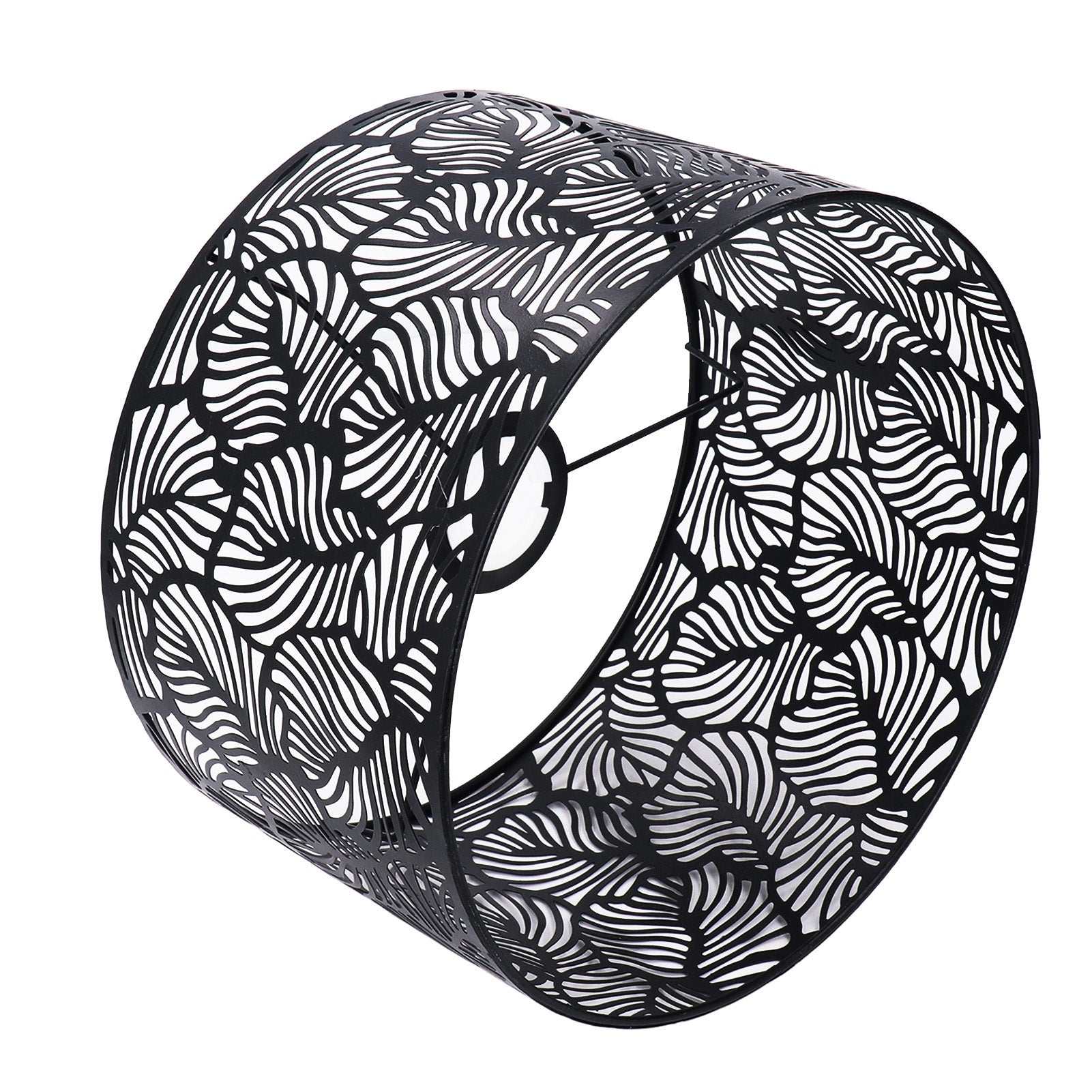 Modern black iron lampshade with decorative hollow design for E14 and E27 bulbs, perfect for various lamp types.