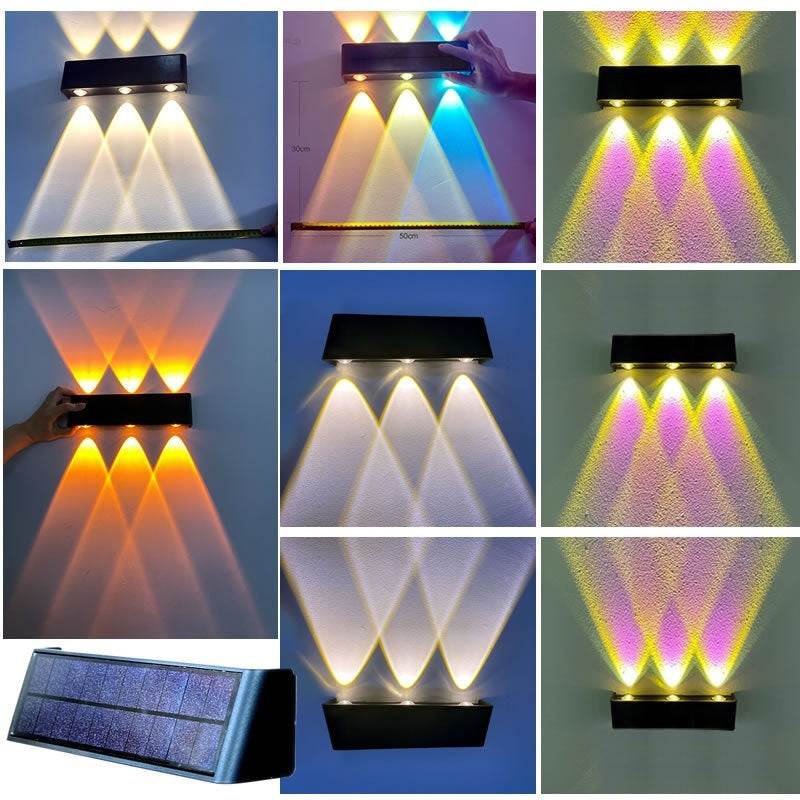 Solar lamp outdoor wall lighting with multiple color options for garden and courtyard.