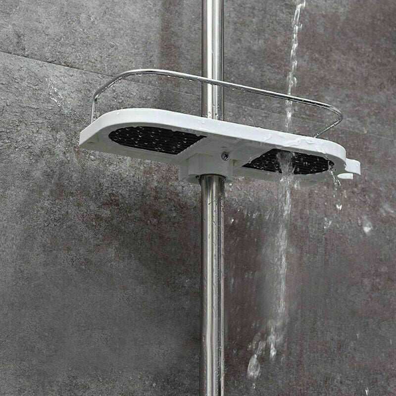 No drilling shower shelf, durable ABS material, easy installation, hollow design, bathroom storage organizer.