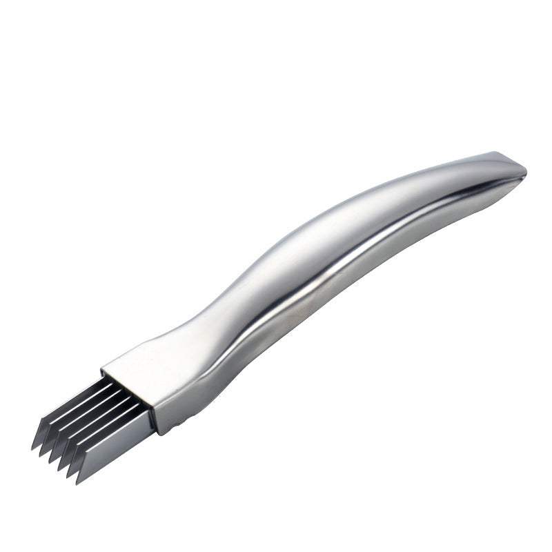 Metal kitchen onion knife grater with sleek design.