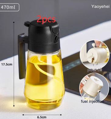 470ml olive oil sprayer dispenser with dual spray and pour functionality, ergonomic handle, and upgrade nozzle design for precise application.