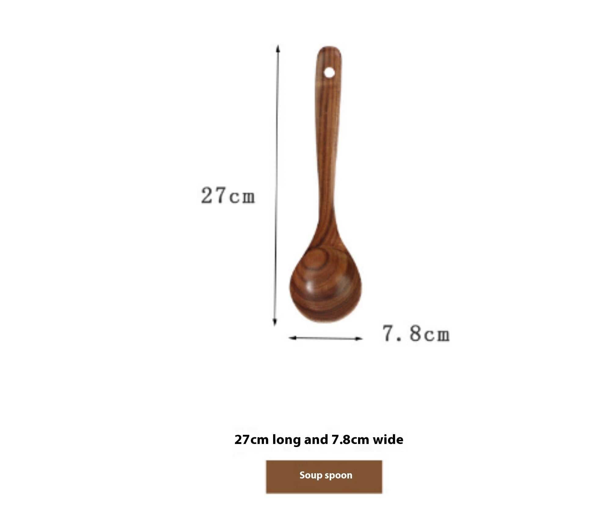 Thailand teak natural wood soup spoon, 27cm long, 7.8cm wide.