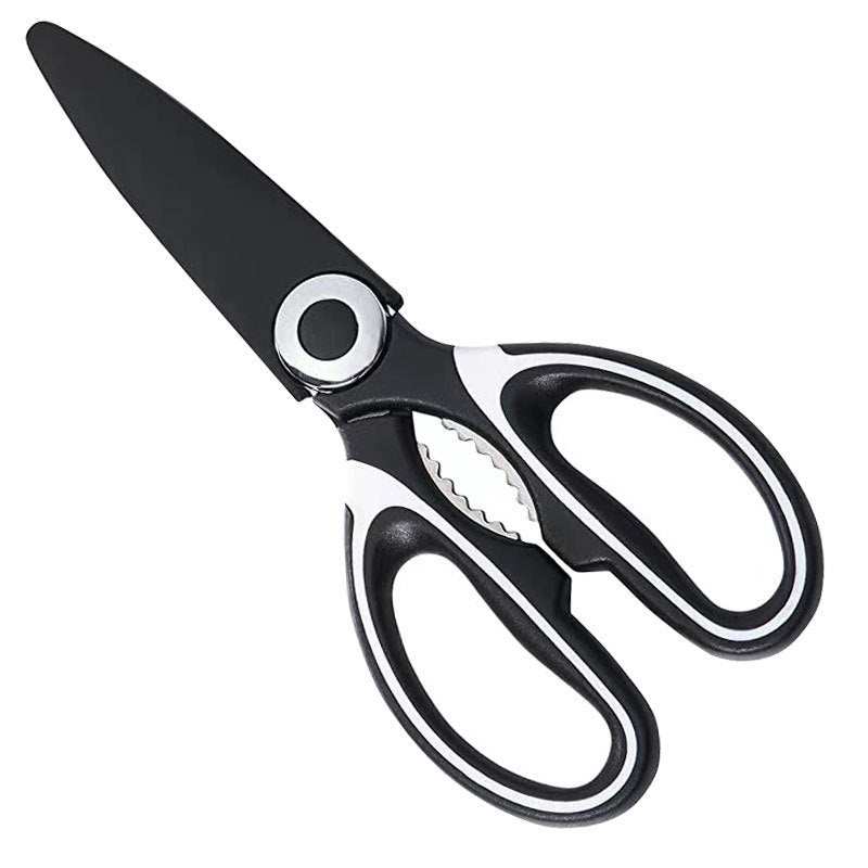 Stainless steel kitchen scissors with modern design and ergonomic handles.