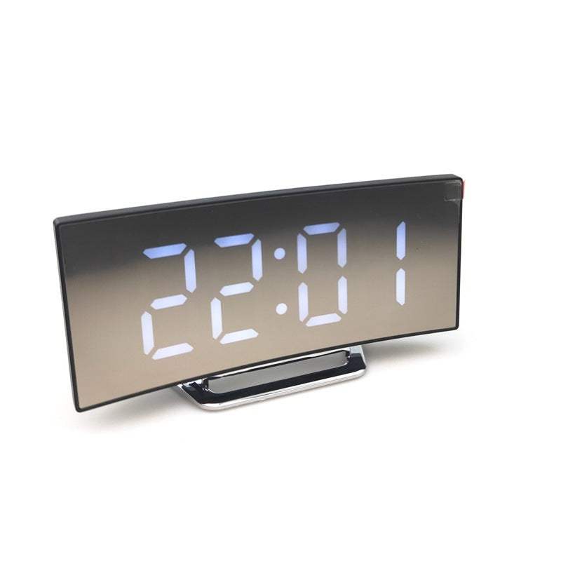LED alarm clock with dual USB output for mobile charging, mirror display, and optoelectronic induction, ideal for living room.