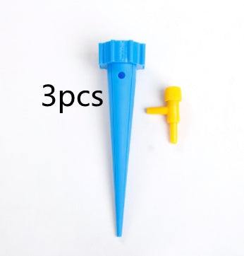 3pcs blue and yellow automatic plant watering spikes for drip irrigation.