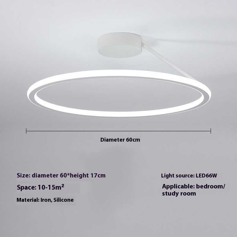 Simple modern LED ceiling light in white, featuring a round design with adjustable dimming options, ideal for bedrooms or study rooms.