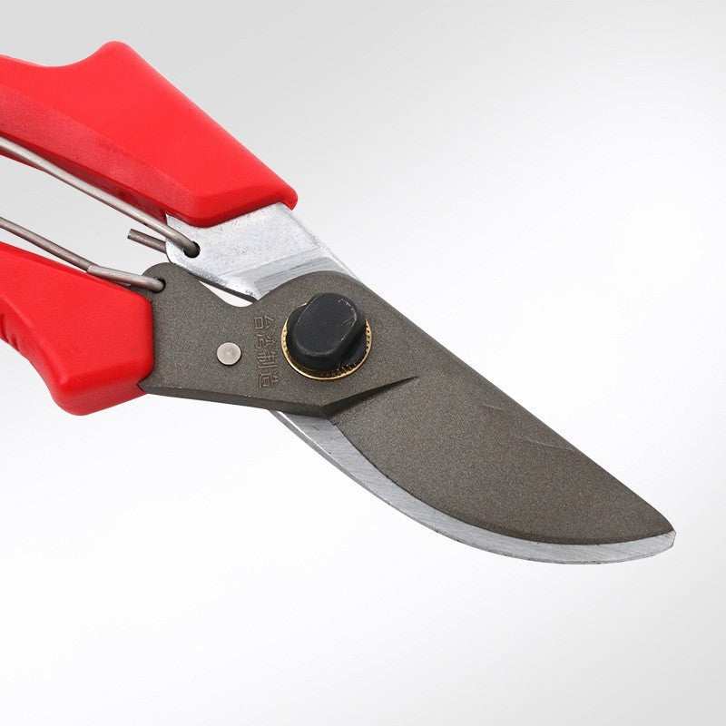 Garden tools fruit tree pruning scissors with red handles and SK5 steel blade.