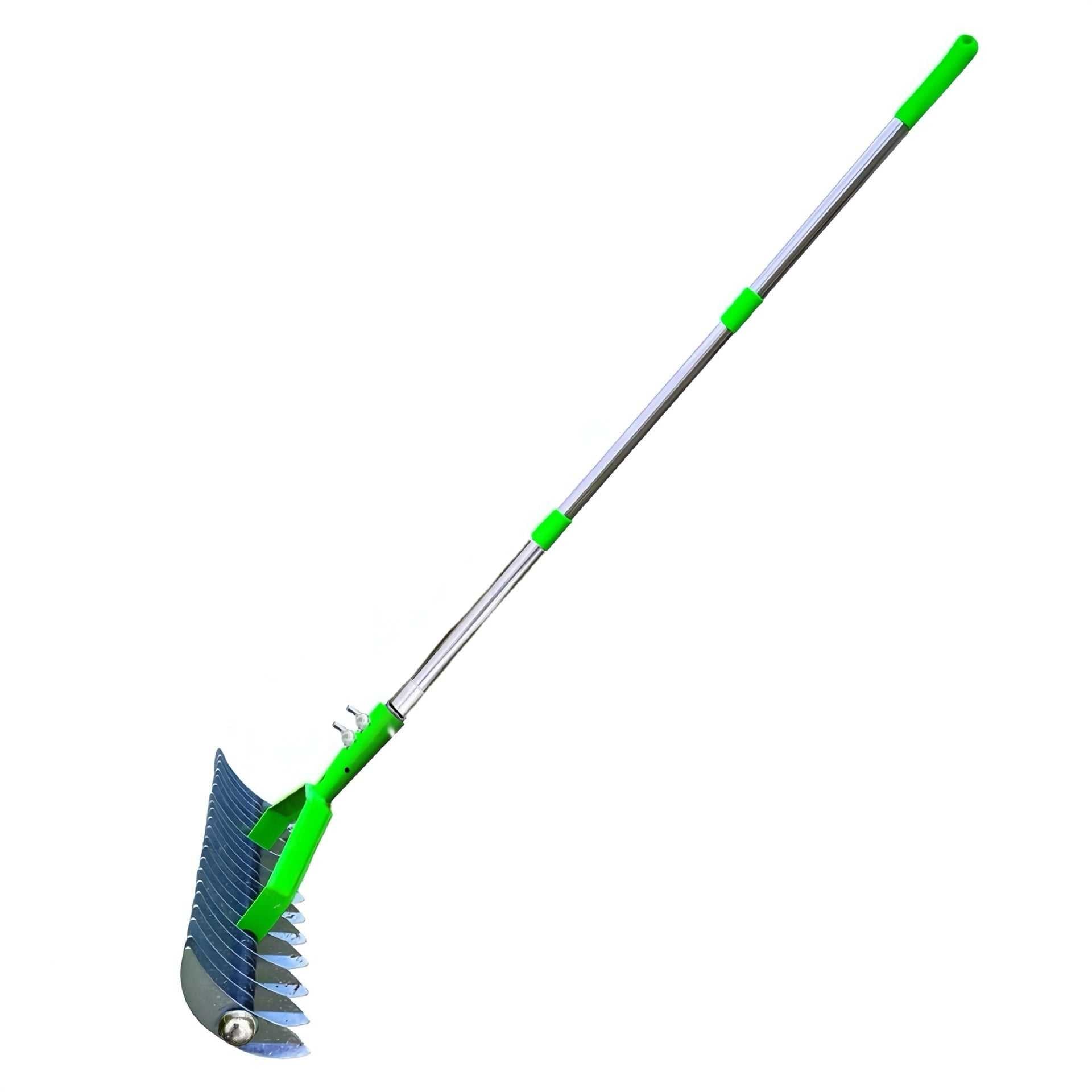 Gardening tools lawn hay rake with carbon steel head and adjustable rod.