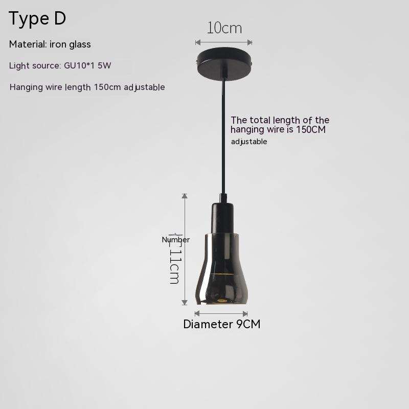 Creative Glass Shadow Chandelier LED Lighting Fixture, Type D pendant lamp with iron glass material and adjustable hanging wire.