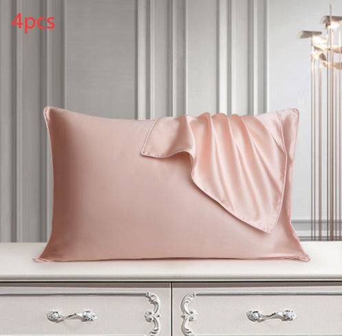 Silk pillowcase in light luxury style made from natural mulberry silk, displayed on a decorative surface.
