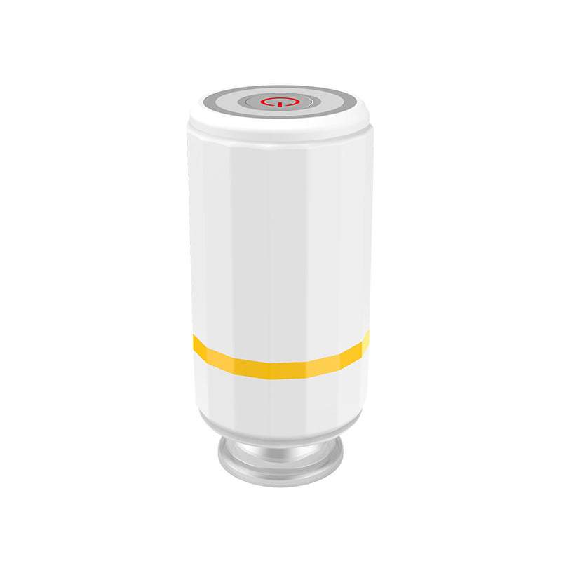 Mini USB charging vacuum sealer in milky white for food and clothing storage.