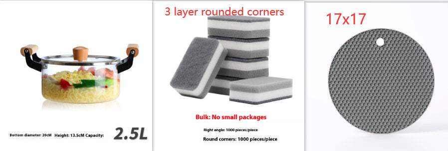 Borosilicate glass cookware pot with wooden handles, 2.5L capacity, featuring environmental protection design.