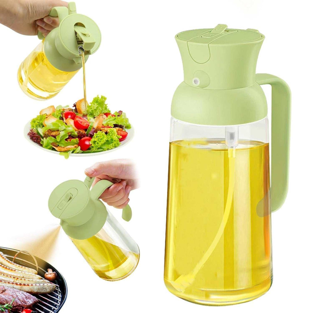 Kitchen fuel injector dual-use olive oil sprayer with automatic opening and closing, modern simplicity style, in light green.